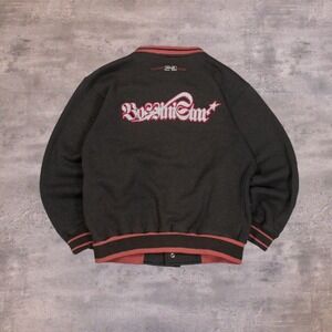 Y2K 2000's Hill Sports Faded Black Bomber Cardigan Varsity Bomber Sweater